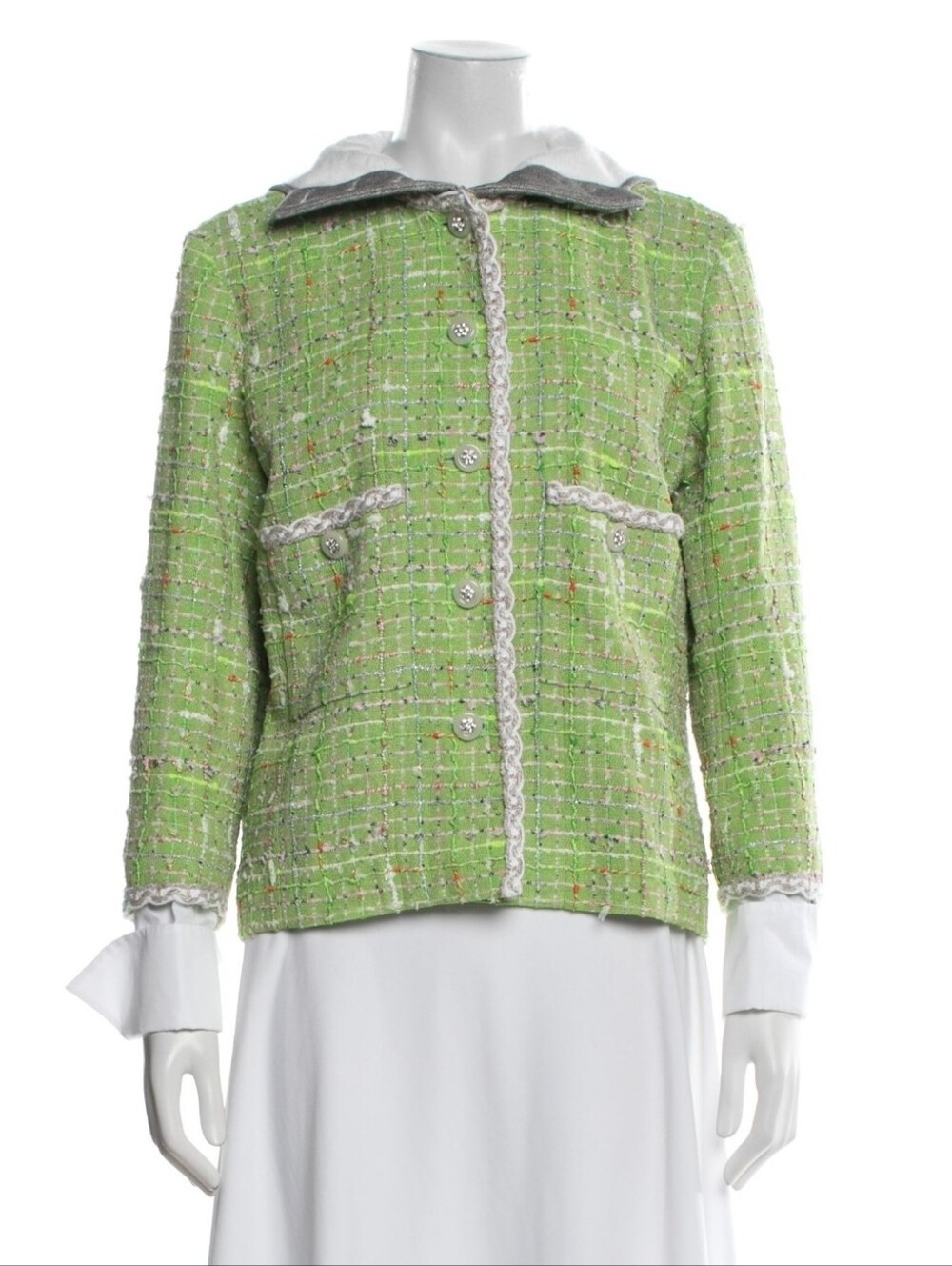 CHANEL Lime Green Tweed Jacket, 36